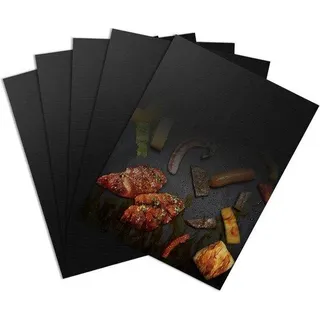 Grillmaten-Set aus 5 Stück, herstellbare Antihaft Teflon-Grillmatten 40 x 32 cm, PFOA-frei - Schwarz