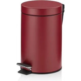 kela Kosmetikeimer rot 3l, Metall Tretmülleimer Badezimmer, Badmülleimer mit Inneneimer und Tragehenkel, MONACO, himbeerrot matt