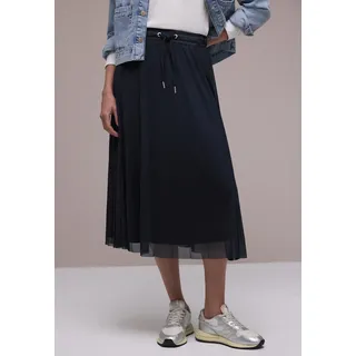 Midirock STREET ONE, Damen, Gr. 46, shadowed navy, Web, Obermaterial: 95% Polyester, 5% Elasthan. Futter: 100% Viskose, Mesh, unifarben, regular fit ca. Mitte Oberschenkel, Röcke Midirock, aus Mesh in Plisséestruktur