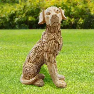 Garden Mile Hund Garten Ornament Outdoor Tier Skulptur mit rustikaler Holzoptik Groß Wetterfest Wasserdicht Labrador Treibholz Rasen Statue Indoor Decor Figur Haustier Gedenkholz Skulptur