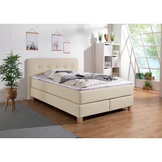 Home affaire Boxspringbett »Fargo«, inkl. Topper, in 3 Matratzenarten, in Samt- oder Strukturstoff, beige