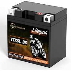 MOUDENSKAY Lithium Motorrad Batterie 12V Lithium Powersports Batterie mit BMS (YTX5L-BS 12.8V 2Ah 200CCA) LiFePO4 Motorrad Batterie Starterbatterien für Motorräder, ATV, UTV, Wasserfahrzeuge, etc