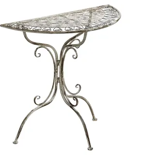 BELIANI Balkontisch Grau Eisen 80x36 cm Halbrund Antik-Optik Französisch Romantisch für 2 Personen Garten Outdoor Terrasse Ausstattung Möbel - Grau