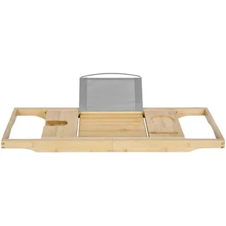 Ambia Home Badewannenablage , Grau, Naturfarben , Metall, Textil, Naturmaterialien , 23x4.5x75-108 cm , ausziehbar , Badaccessoires, Sonstige Badaccessoires