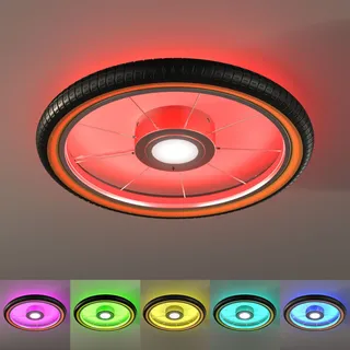 MY HOME Deckenleuchte "Bela, Wheel, Reifen, Deckenlampe im Reifendesígn", Energieeffizienz: E, schwarz (edelstahlfarben, schwarz, orange, gelb), Ø 51cm H: 7,5cm, 1 Stk., Leuchten, Ø 51cm, Hauptlicht und indirekte Beleuchtung getrennt schaltbar, Deckenleuchte