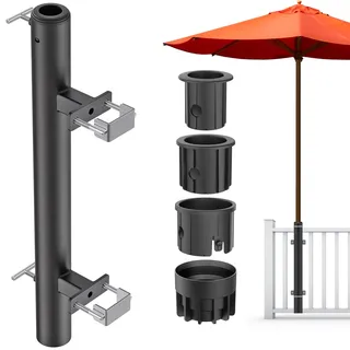 Dolibest Sonnenschirmhalter Balkongeländer, Terrassenschirm Rohrklemme Verstellbar Ampelschirm Klammer Platzsparend Ständer Halterung 3 Reduzierhülse für 3-5cm Stange, 5.6x5.3cm Deckgeländer/Schwarz