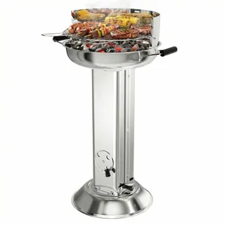 TLGREEN Edelstahl Holzkohlegrill wetterfest, 58*42*85cm Säulengrill,für BBQ | Edelstahl Grill mit verchromtem Grillrost, 4-fach höhenverstellbarem, Aschekasten & Belüftung, für Outdoor, Strand, Camping