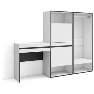 Skraut Home | Konsolentisch, Flurtisch | Beistelltisch für Eingang | 190x145x35 cm | mit Schublade | Schuhschrank | Offener Kleiderschrank | Moderner Stil | Weiß