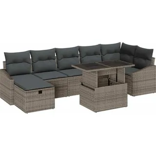 vidaXL Garten-Sofa-Set mit Kissen mit Speicher 8 pcs Grau Poly Rattan - Schwarz