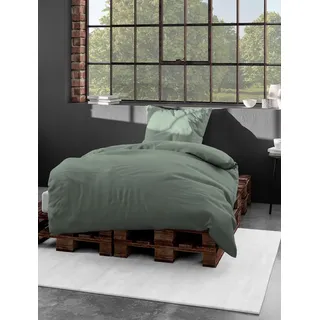 BIERBAUM Bettwäsche 3899, Mako-Satin, 100% Baumwolle, Designed in Germany, grün 32, 240 x 220 + 2X 80 x 80 cm