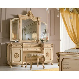 Schminktisch Konsoletische mit Spiegel Konsole Holz Luxus Beige Barock - Beige