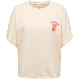 Kurzarmshirt ONLY "ONLMINNA LIFE S/S PRINT TOP CS JRS", Damen, Gr. M, ecru print:out of office, Jersey, Obermaterial: 100% Baumwolle, bedruckt, regular fit normal, Rundhals, Shirts Kurzarmshirt, mit Print auf der Vorder- und Rückseite