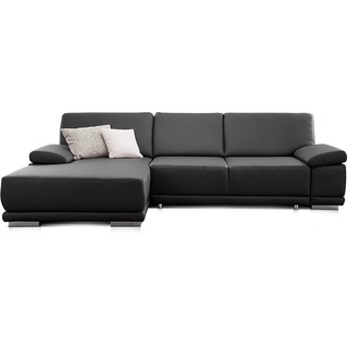 CAVADORE Schlafsofa Corianne / L-Form-Sofa mit verstellbaren Armlehnen, Bettfunktion und Longchair / 282 x 80 x 162 / Kunstleder, schwarz