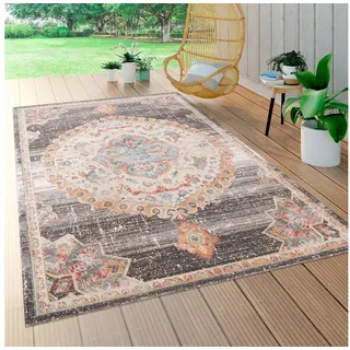 Paco Home Teppich »Torres 279« rechteckig 8 mm Höhe Kurzflor, moderne Orient Optik, Used-Look, In- und Outdoor geeignet, grau Beige Grösse 120x170 cm - Grau