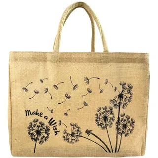 Domelo Einkaufskörbe. Bedruckte Einkaufstasche. Jute Tasche groß. Korbtasche, wasserabweisenden Strandtasche. Jutetaschen Shopper als Shopping bag. Tragetasche (Löwenzahn)