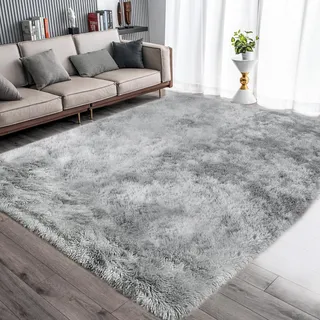 ASIinnsy Hochflor Teppich Wohnzimmer Flauschig Shaggy Weich Modern Grau Teppich Schlafzimmer Kinderzimmer Deko Langflor Teppiche Groß rutschfest Plüsch-Teppiche (Grau Weiß, 200 x 250 cm)