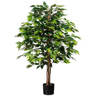 Kunstpflanze , Braun, Grün, Schwarz , Kunststoff, Naturmaterialien , 120 cm , inkl. Topf, mit Naturstamm , Dekoration, Blumen & Blumentöpfe, Kunstpflanzen