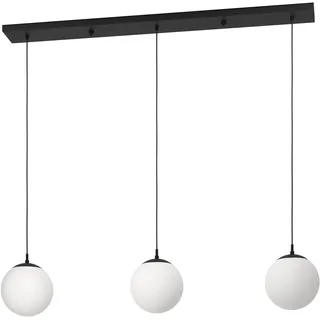 EGLO Hängelampe Kugel Rondo 3, 3-flammige Pendelleuchte mit Blumentöpfen, Kugelleuchte hängend aus Metall in Schwarz und Glas in opal matt weiß, E27 Fassung, 121 cm