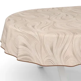 ANRO Wachstuchtischdecke Wachstischdecke Wachstuch Tischdecke abwaschbar Gartentischdecke Abstrakt Beige Oval 180x140cm mit Saum (Eingefasst)