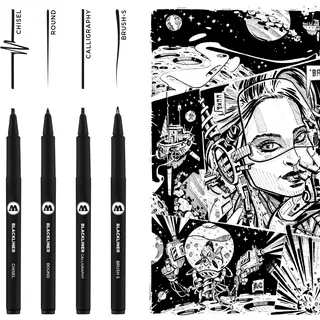 Molotow Blackliner Set 3 (4 Spezial Spitzen, Liner mit permanenter, dokumentenechter Tinte) 4 Stück schwarz