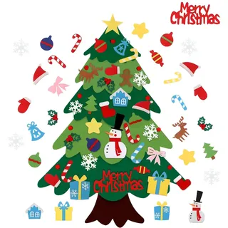 APKOL Filz Weihnachtsbaum Set,DIY Filz Weihnachtsbaum Mit 32 pcs Abnehmbaren Ornamente, Home Tür Wand Dekoration,Weihnachten Geschenk(100x70CM)