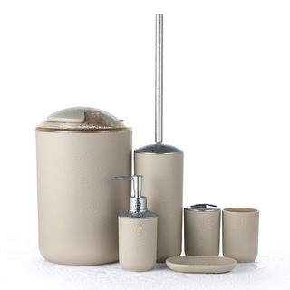 JOTOM Badset, Badezimmer Zubehör Set Badausstattung Sets mit Seifenschale Seifenspender Halter Zahnputzbecher Mülleimer Toilettenbürste WC Bürste (Beige)