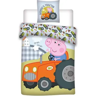 BrandMac Peppa Pig George Junior Bettwäsche-Set | Bettbezug 100x135 cm + Kissenbezug 40x60 cm, 100% Baumwolle | Weiche & Atmungsaktive, Wendbare Bettwäsche für Kleinkinder & Babys