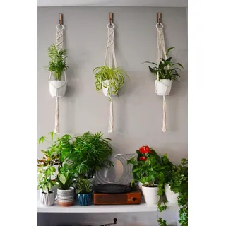 Set aus 3 Macramé-Pflanzenhängern - Indoor-Wanddekoration - Pflanzenkorb Blumentopfhalter - Boho-Stil Wohnkultur - 99 cm