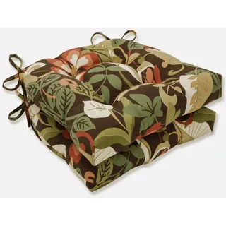 Pillow Perfect Stuhlkissen mit Blumenmuster, wendbar, getuftet, Wetter- und lichtbeständig, 39,4 x 40,6 cm, Braun/Grün, 2 Stück