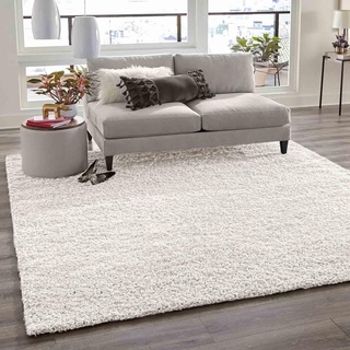 Vimoda Teppich Prime Shaggy Hochflor Einfarbig Weiss Creme Weich für Wohnzimmer, Schlafzimmer, küche, Maße:Ø 80 cm Rund