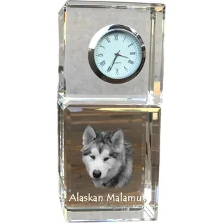 Alaskan Malamute, Alaskischer Malamute - Kristalluhr mit Foto, Hundebild im Kristall, personalisierte Schreibtischuhr von Art-Dog.