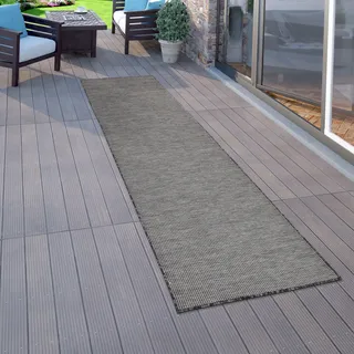 Outdoor Teppich Balkon Terrasse Grau Rosa Grün Pastellfarben Flachgewebe Grösse 80x250 cm - Grau