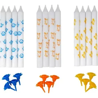 Dr. Oetker "Maus" Kerzen DieMaus, farbige Geburtstagskerzen, Farbkerzen für Kuchen und Torten, hochwertige Kuchenkerzen (Farbe: Orange, Blau, Gelb), Menge: 1 x 12 Kerzen, 1 x 12 Halter - Orange, Blau, Gelb