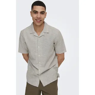 Kurzarmhemd ONLY & SONS "ONSCAIDEN SS SOLID RESORT LINEN NOOS", Herren, Gr. S, N-Gr, beige (chinchilla), Web, Obermaterial: 55% Baumwolle, 45% Leinen, unifarben, slim fit, Hemden Kurzarmhemd