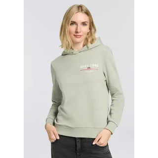 Hoodie GANT "REG GRAPHIC HOODIE", Damen, Gr. L, grün (faded sage), Sweatware, Obermaterial: 80% Baumwolle, 20% Polyester, regular fit, Rippbündchen, Sweatshirts Hoodie, gerippte Abschlüsse, Kapuze ohne Kordel