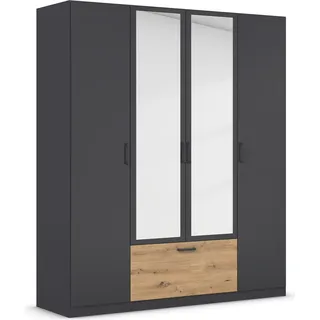 Rauch Möbel BARI Drehtürenschrank Kleiderschrank Grau-Metallic/Eiche Artisan, 1 Schublade, mit Spiegel, 181x210x54cm