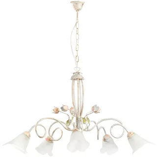 Kronleuchter , Grün, Weiß, Pink , Metall, Glas , 90 cm , Lampen & Leuchten, Innenbeleuchtung, Hängeleuchten, Kronleuchter