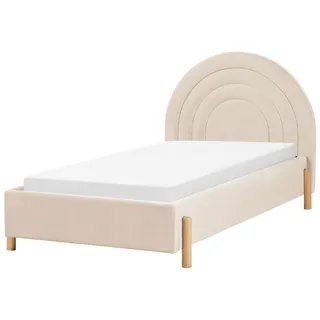 BELIANI Bett Beige Samt Gepolstert Lattenrost 90 x 200 cm Hohes Rundes Kopfteil Retro Schlafzimmer Möbel Ausstattung - Beige, Braun