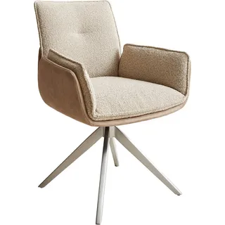 DeLife Esszimmerstuhl Nela-Flex Kreuzgestell breit Edelstahl Materialmix Schlamm 360° drehbar