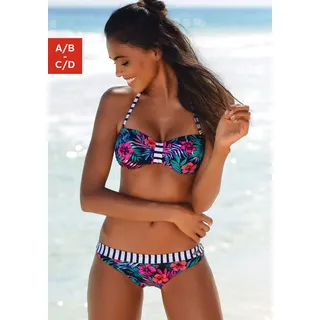 Bandeau-Bikini-Top VENICE BEACH "Summer", Damen, Gr. 32, Cup A/B, blau (marine, bedruckt), Xtra Life LYCRA, bedruckt, geblümt, gemustert, gestreift, Bikini-Oberteile Bandeau-Bikini-Top, mit kontrastfarbener Schlaufe