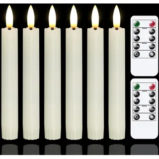 Yeelida 16cm batteriebetriebene LED stabkerzen mit zwei Fernbedienungen,Elfenbein flammenloses flackerndes elektrisches 6er-Pack LED-Kerzen (2cm Durchmesser, langanhaltend)