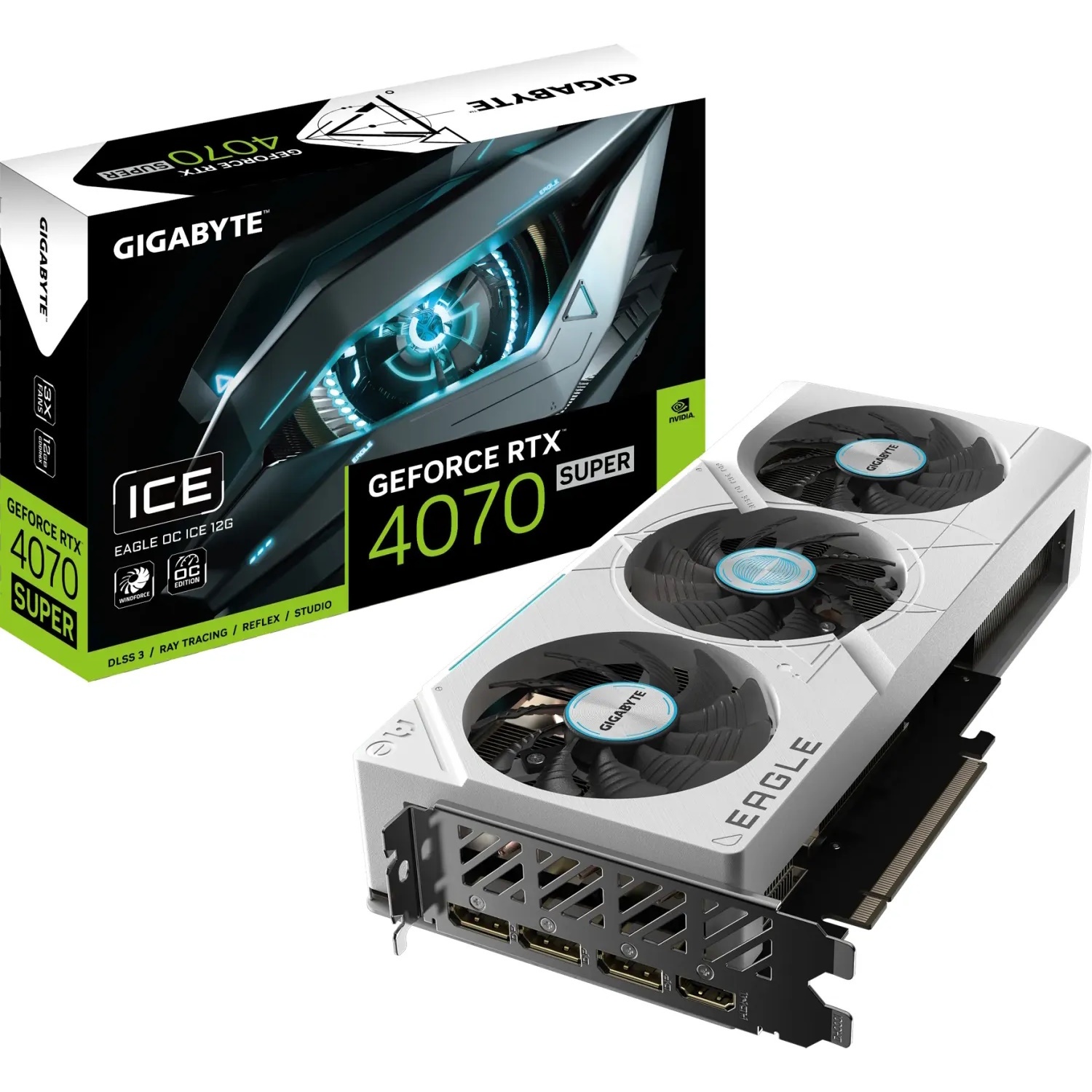 Bild von GeForce RTX 4070 SUPER Eagle OC Ice 12G, 12GB GDDR6X, HDMI, 3x DP (GV-N407SEAGLEOC ICE-12GD)