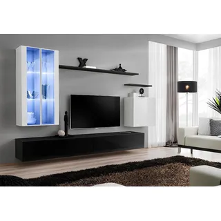 Wohn Zimmer Schwarz TV-Ständer Designer Komplett Set Wandregal Modern Neu Möbel - Schwarz