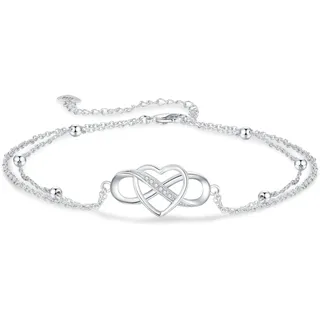 Gkmamrg Fußkettchen für Damen silber 925 - Fussketten für frauen - Unendlichkeit Herz Mehrreihige Fußkette - Verstellbar Fußschmuck in silber