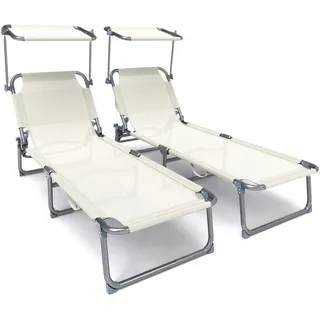 VOUNOT Sonnenliege 2er Set 200 x 60 x 30 cm Beige