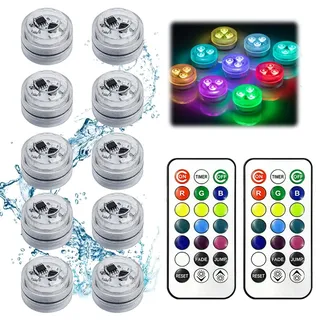 Afenau Mini Unterwasser Licht, LED Teelichter Bunt mit 2 Fernbedienung, 13 Farben RGB Mini Unterwasser Led Licht, LED Licht Klein für Vase Base Aquarium Pool Teich Garten Halloween Dekoration (10)
