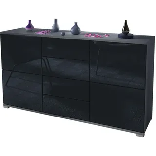 Vladon Sideboard Schwarz Hochglanz Holzwerkstoff, 138.5x75.5x35 cm, Wohnzimmer, Kommoden, Sideboards,