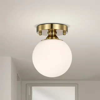 Alighting Goldene Deckenleuchte Glas Kugel 15cm, Moderne Deckenlampe Kugellampe für Flur, Eingang, Küche, E14(Ohne Leuchtmittel)