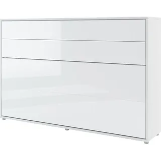 Mirjan24 Wandklappbett Bed-Concept BC-05 120x200 Horizontal, Stilvoll Funktionsbett mit Leistenlattenrost (Farbe: Weiß Matt / Weiß Hochglanz) - Weiß