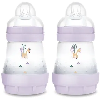MAM Easy Start Anti-Colic Babyflasche im 2er-Set (160 ml), besonders gut akzeptierte Milchflasche, Baby Trinkflasche mit Bodenventil gegen Koliken & Sauger Größe 1, 0+ Monate, Reh